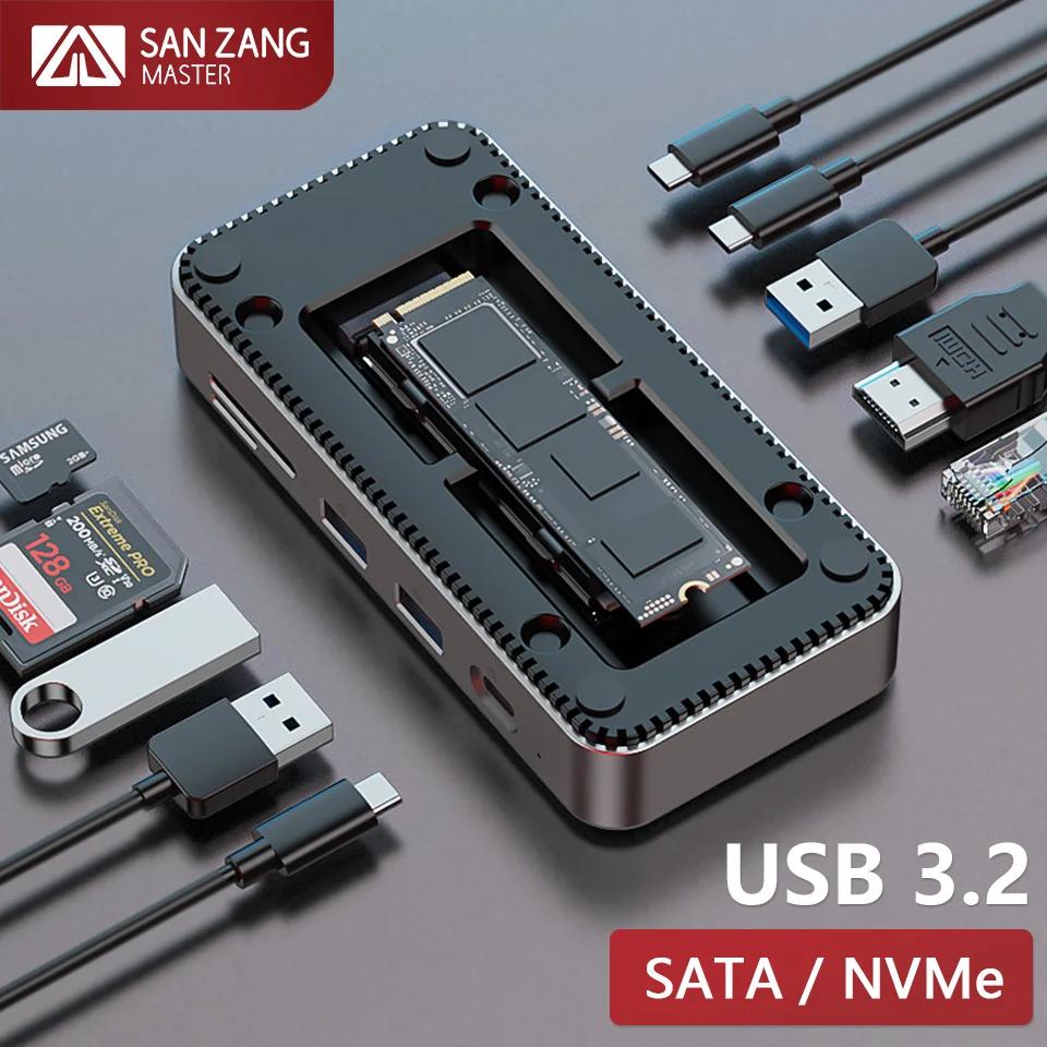 SANZANG USB 3.2 ŷ ̼, PC ǻͿ  ̽, M.2 SSD Ŭ, ϵ ̺ , HDMI RJ45 M2 NGFF NVMe HD